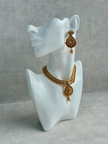 Ayura Designs Ayma Necklace Set with Earrings – Antique Gold Finish with All-Crystal Detailing