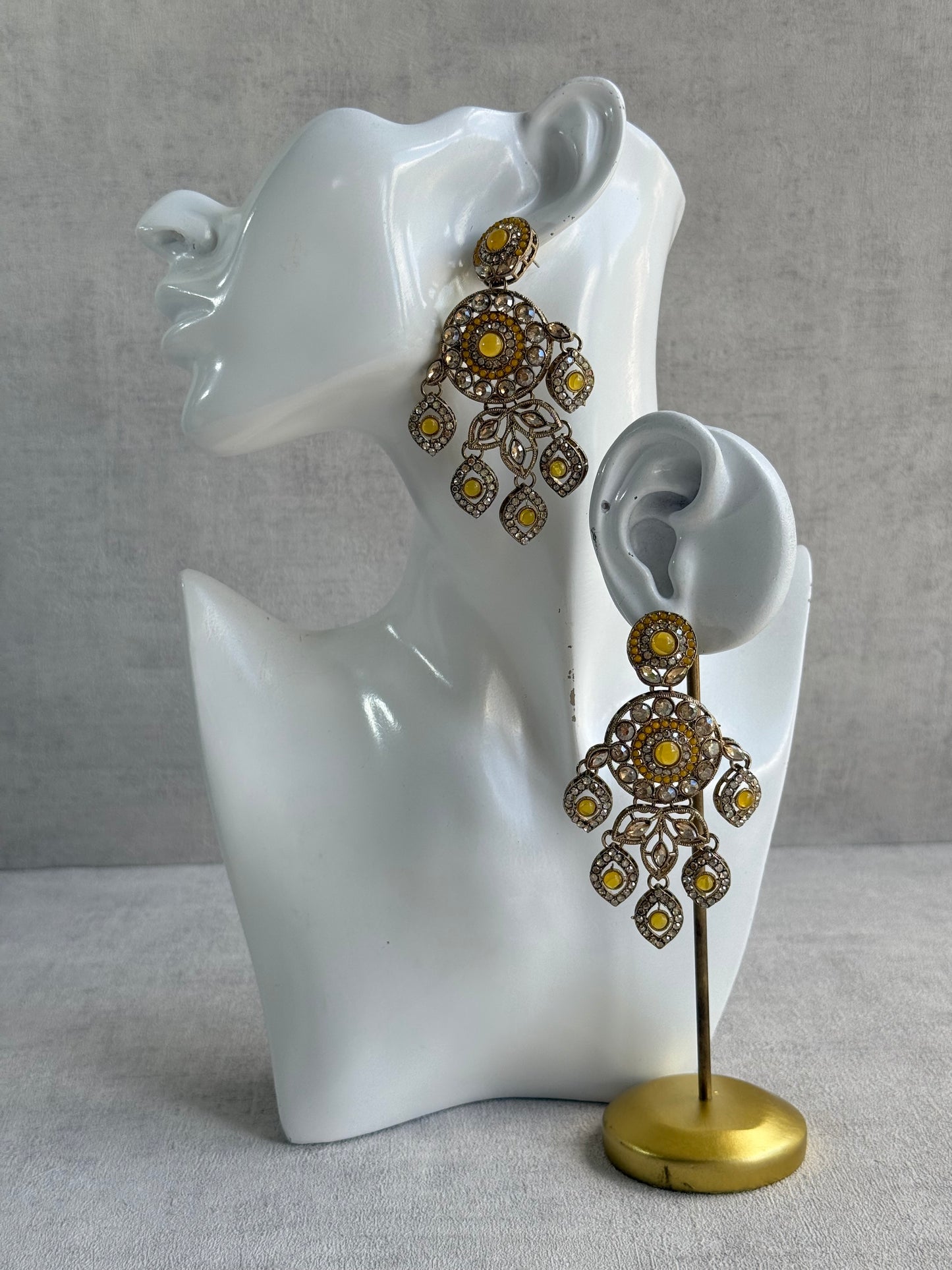 Ayura Designs Vanika Earrings – Marigold & Champagne Crystal Gold Finish