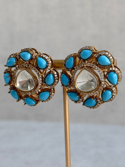 Ayura Designs Giana Stud Earrings – Turquoise Blue & Crystal Kundan with Gold Finish