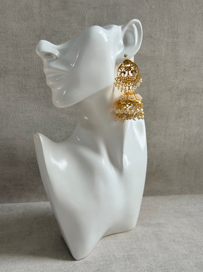 Ayura Designs Pannu Jhumkis – Pippal Patti Gold Jhumkis with Pearl Detailing