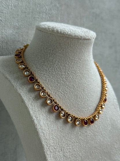 Ayura Designs Veni Set – Gold Necklace & Stud Earrings with Champagne Mirror-Cut Polki Stones