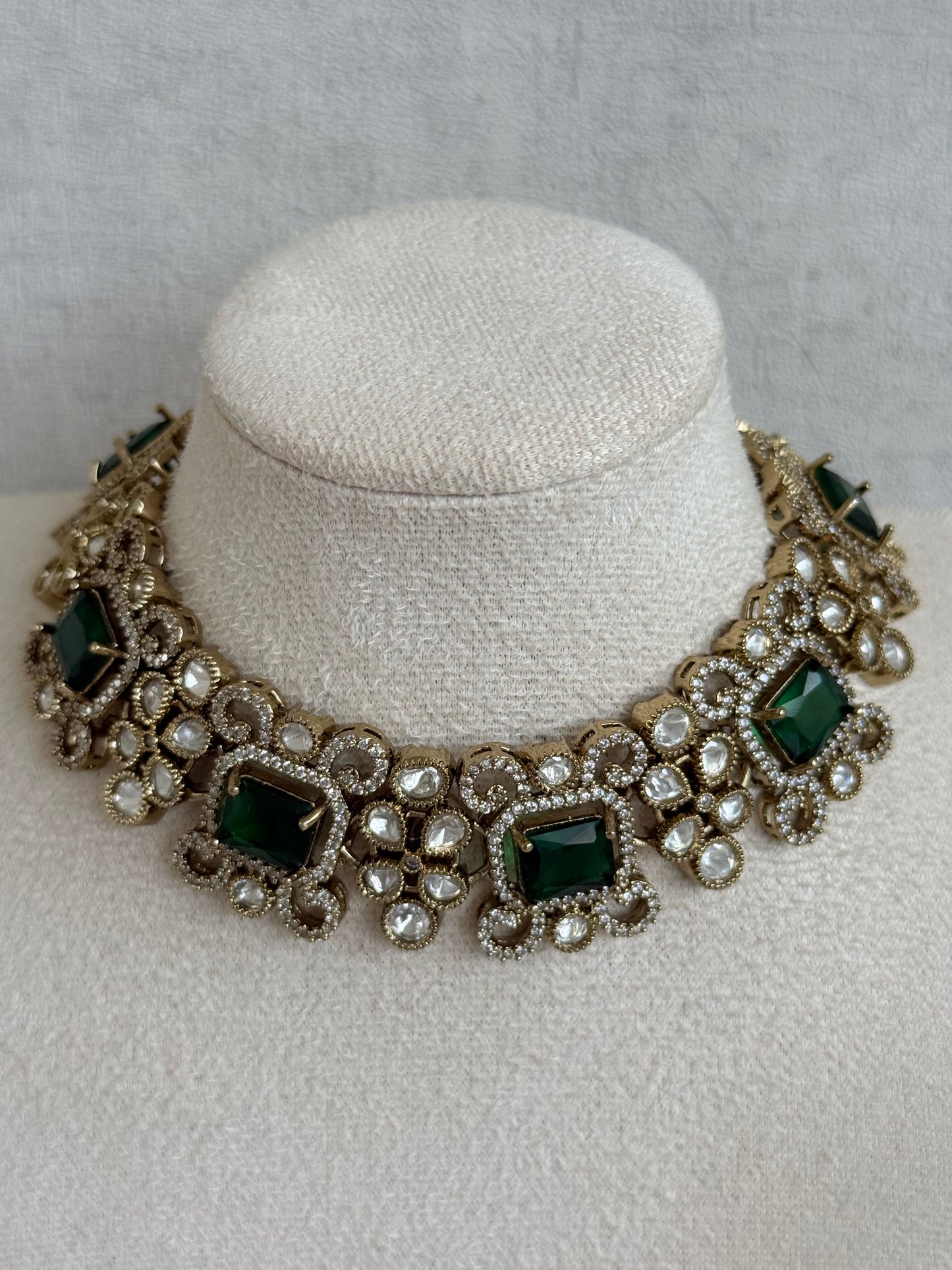 Ayura Designs Celine Set with Earrings – Moissanite Emerald Green Statement Set