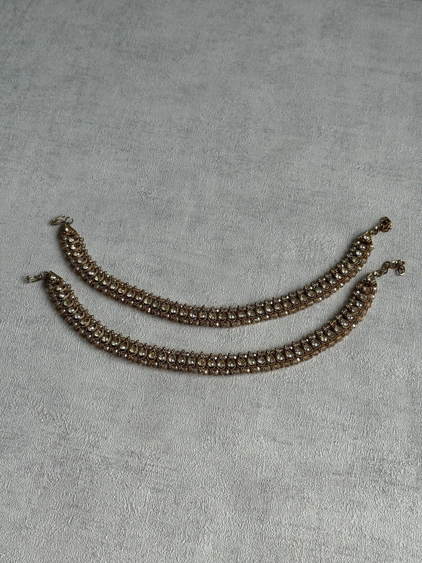 Ayura Designs Chandni Payals – Kundan Anklets with Champagne Crystals & Antique Gold Finish