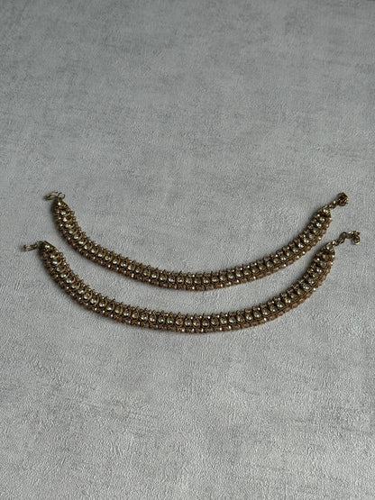 Ayura Designs Chandni Payals – Kundan Anklets with Champagne Crystals & Antique Gold Finish