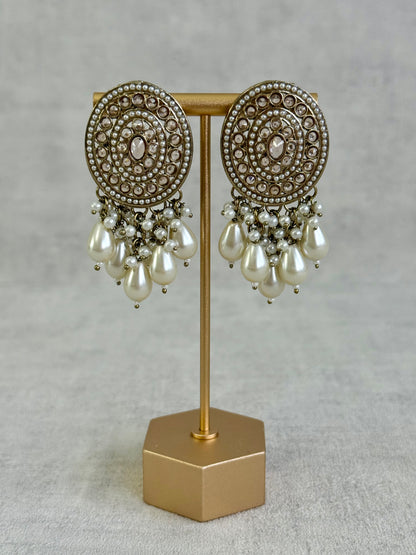Ayura Designs Aynoor Bloom Circle Earrings – Antique Gold Finish with Mirror-Cut Stones & Pearl Drops