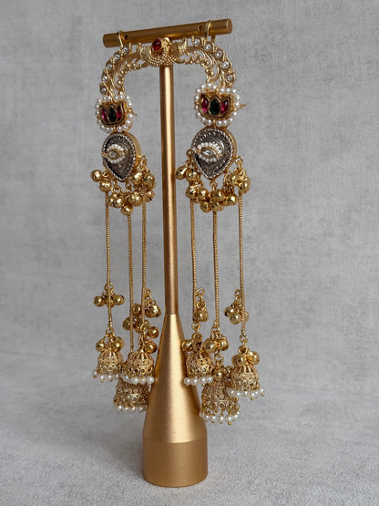 Ayura Designs Kaifiya Earrings – Peacock-Inspired Half Ear Cuff Jhumkis with Ruby Pink & Emerald Stones
