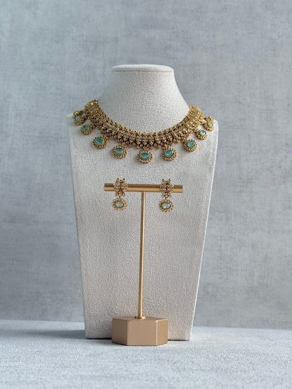 Ayura Designs Elisha Necklace Set with Earrings – Mint Green & Crystal Stone Detailing