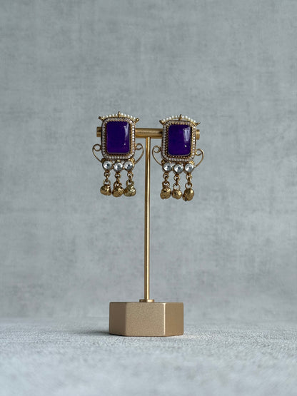 Ayura Designs Aleena Earrings – Royal Purple Stone Stud Earrings with Pearls & Ghungroo Detailing