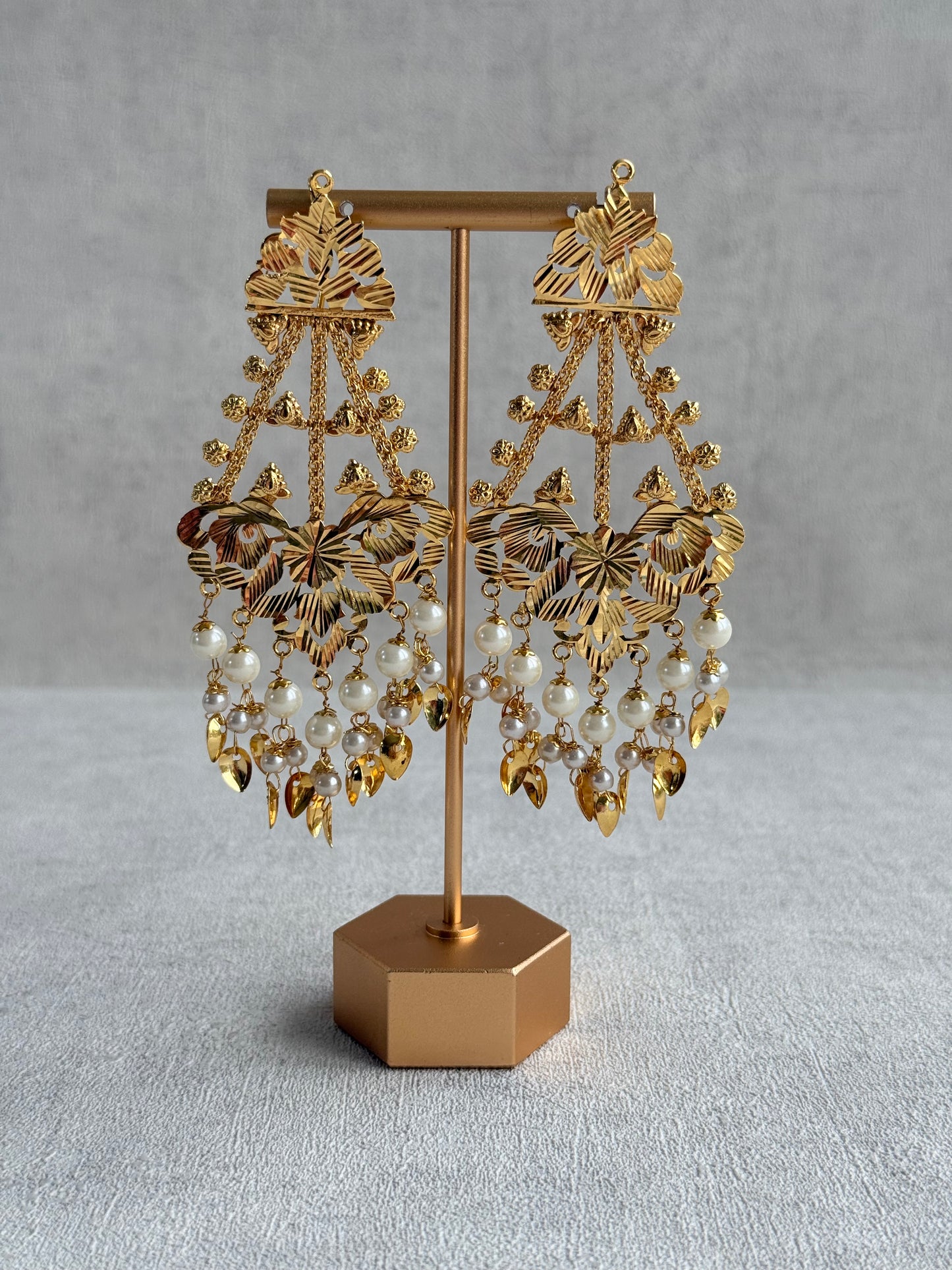 Ayura Designs Jasira Necklace Set with Earrings & Tikka – Pippal Patti Design with Swan & Peacock Motifs, Ivory Pearls & Gold Finish