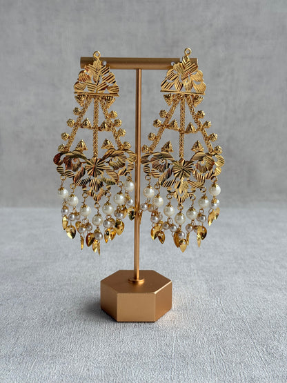 Ayura Designs Jasira Necklace Set with Earrings & Tikka – Pippal Patti Design with Swan & Peacock Motifs, Ivory Pearls & Gold Finish