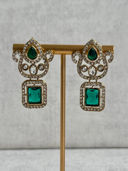 Ayura Designs Aria Set with Earrings – Antique Gold-Finished Ensemble with Emerald Green Stones & Polki Kundan