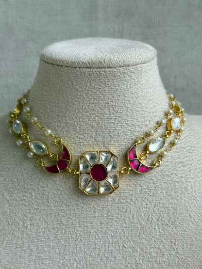 Ayura Designs Mahi Choker Set with Earrings – Meenakari Kundan Hot Pink & Ivory Detailing