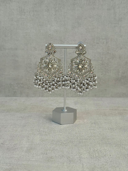 Ayura Designs Prija Earrings – Crystal Floral Chandeliers with Pearl Cluster Drops