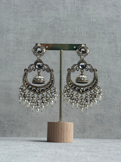 Ayura Designs Reha Earrings – Statement Chandbalis with Ivory Pearls & Mirror-Cut Stones