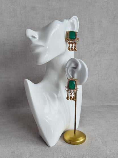 Ayura Designs Aleena Earrings – Emerald Green Stone Stud Earrings with Pearls & Ghungroo Detailing