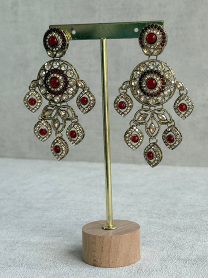 Ayura Designs Vanika Earrings – Ruby Red & Champagne Crystal Gold Finish
