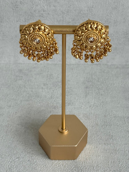 Ayura Designs Deesha Stud Earrings – Gold Finish with Crystal & Ghungroo Detailing