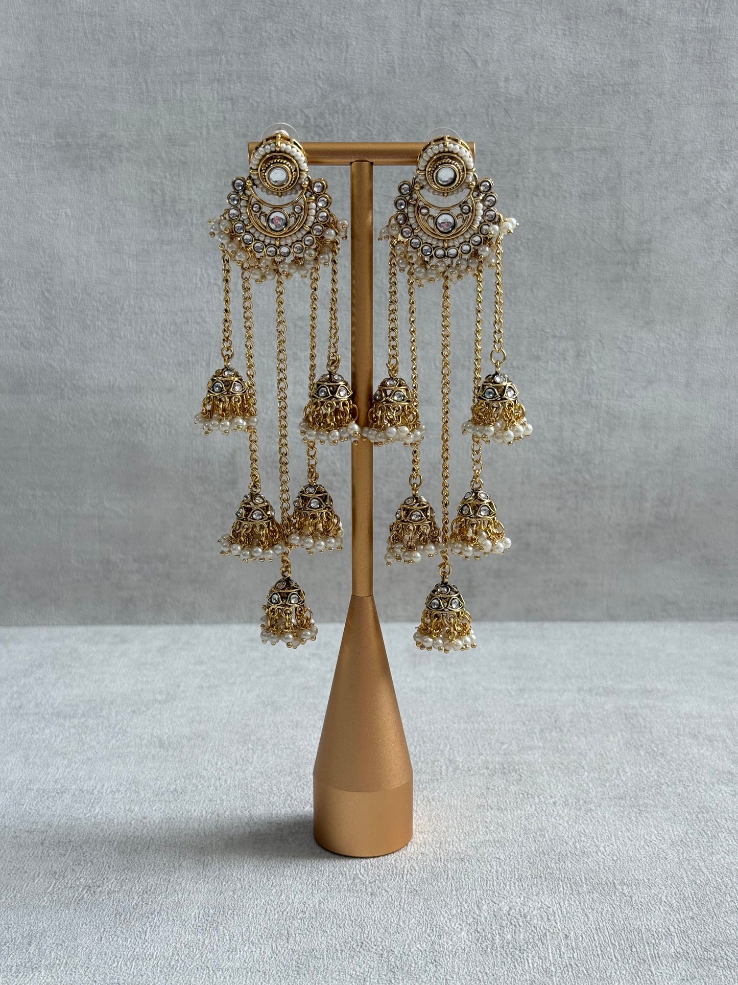 Ayura Designs Sanaya Earrings – Mirror Cut Duster Earrings with Jhumki Drops & Pearl Detailing