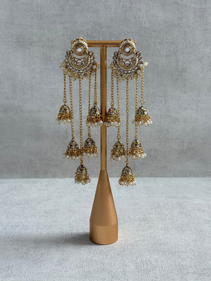 Ayura Designs Sanaya Earrings – Mirror Cut Duster Earrings with Jhumki Drops & Pearl Detailing