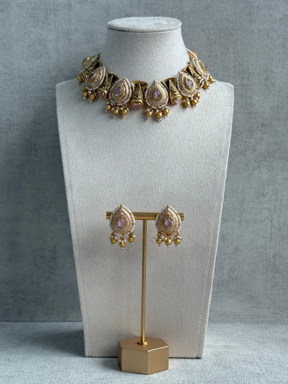 Ayura Designs Aaira Set with Necklace & Studs – Blush Pink Meenakari with Rose Pink Centre & Pearl Detailing