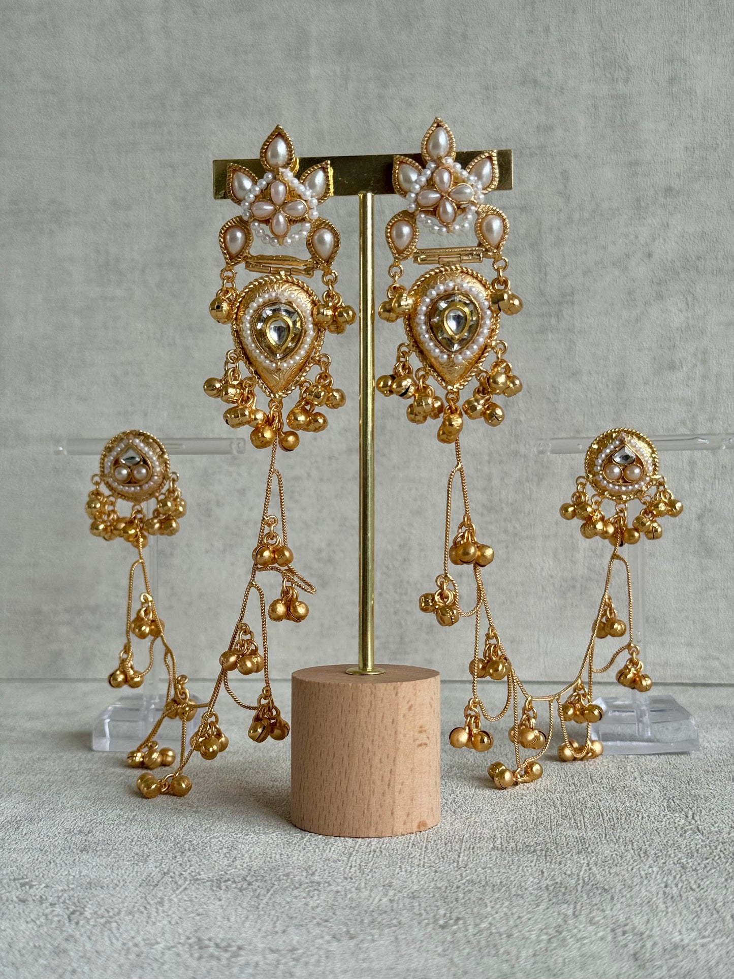 Ayura Designs Somya Earrings with Sahare – Antique Gold, Kundan, Pearls & Ghungroos