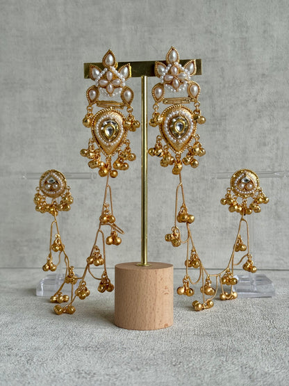 Ayura Designs Somya Earrings with Sahare – Antique Gold, Kundan, Pearls & Ghungroos