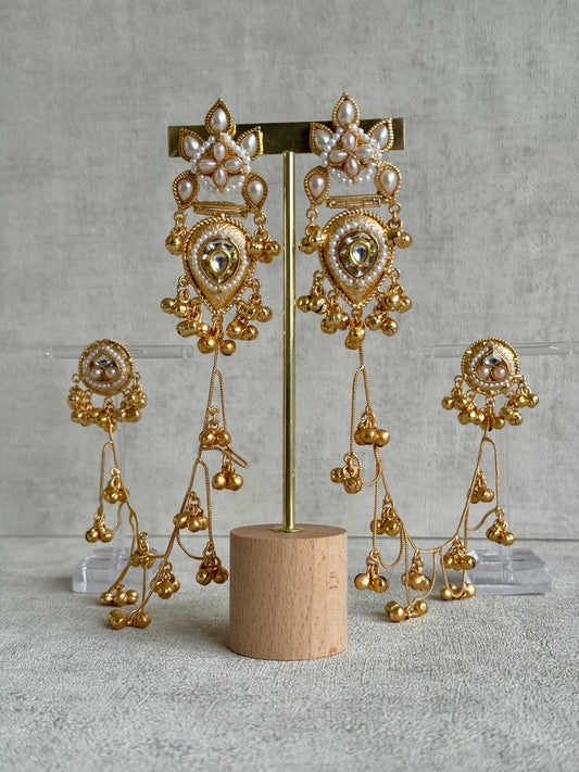 Ayura Designs Somya Earrings with Sahare – Antique Gold, Kundan, Pearls & Ghungroos
