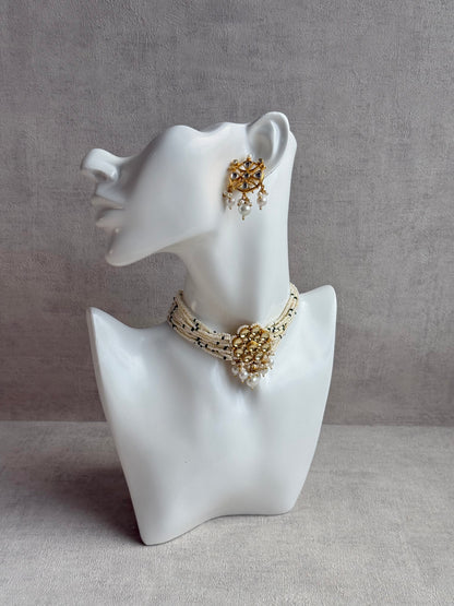Ayura Designs Saaz Kundan Choker Set with Earrings & Pearl Multi Strand Detailing