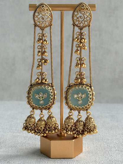 Ayura Designs Ihana Earrings – Mint Green Enamel with Kundan, Ghungroo & Jhumki Detailing