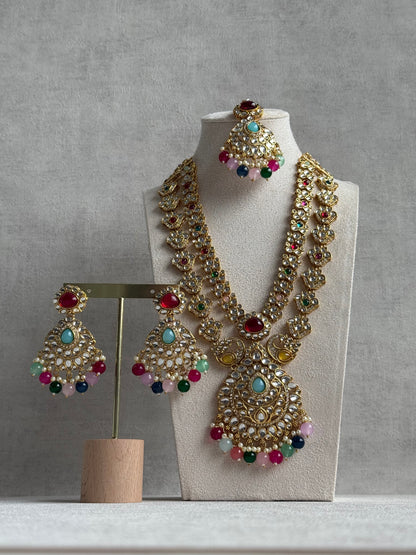Ayura Designs Javeria Set with Earrings & Tikka – Multicolour Beads, Mirror Kundan & Gold Finish