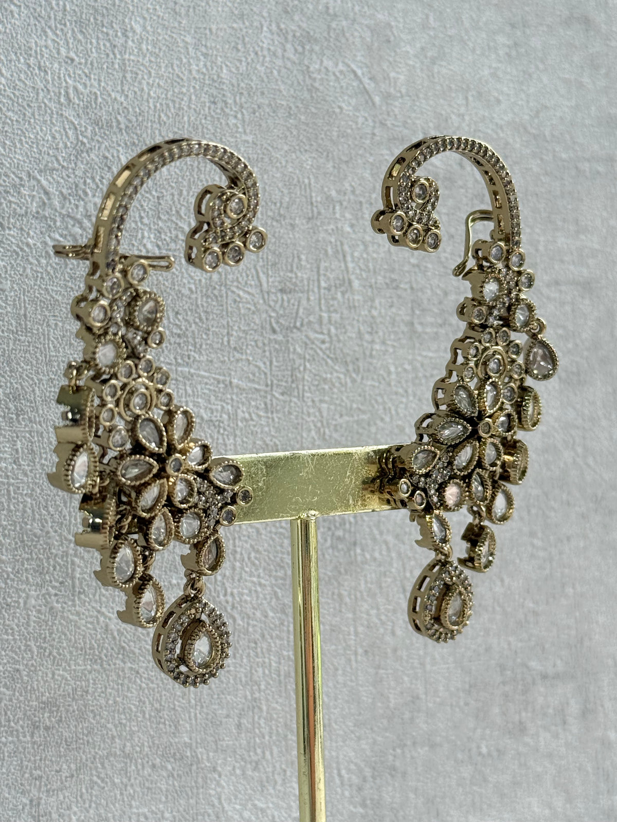 Ayura Designs Aksara Kaanphool Earrings – Kundan, Crystals & Antique Gold Finish