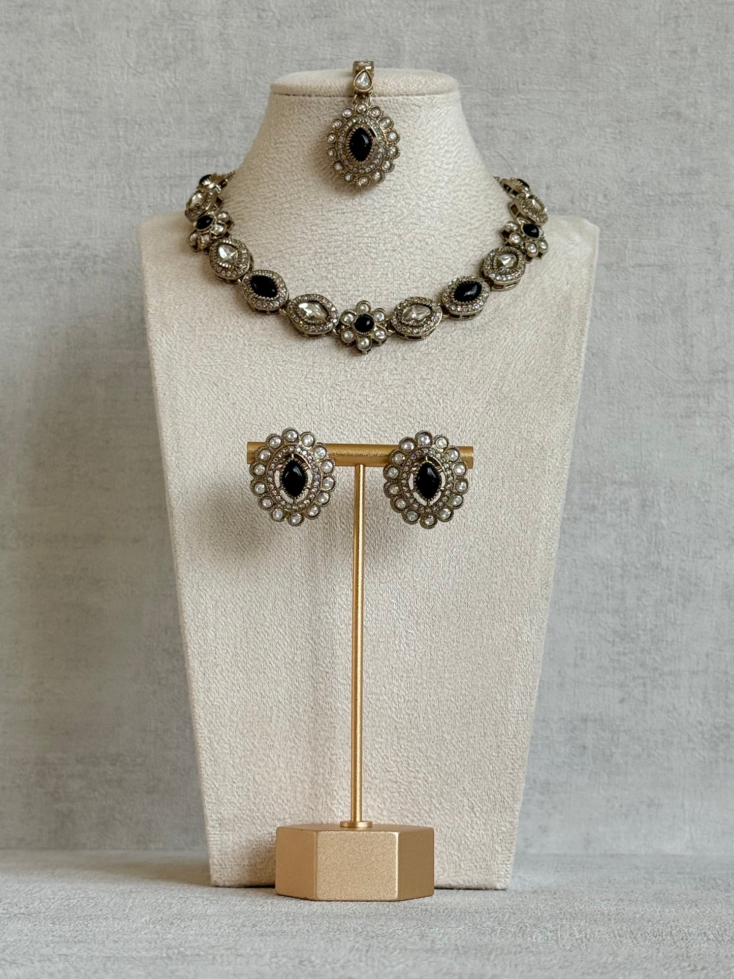 Ayura Designs Ivy Necklace Set with Studs & Tikka – Black Kundan Detailing