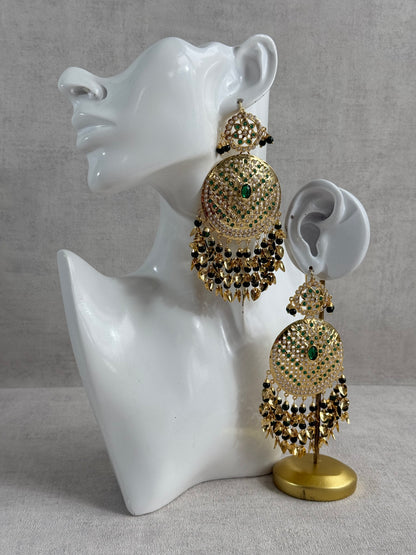 Ayura Designs Seerat Earrings – Emerald Green Gold Pippal Patti Design with Pearls