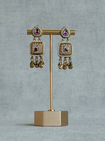 Ayura Designs Inira Drop Earrings – Blush Pink Enamel Bird Earrings with Rani Pink Kundan & Ghungroo Drops