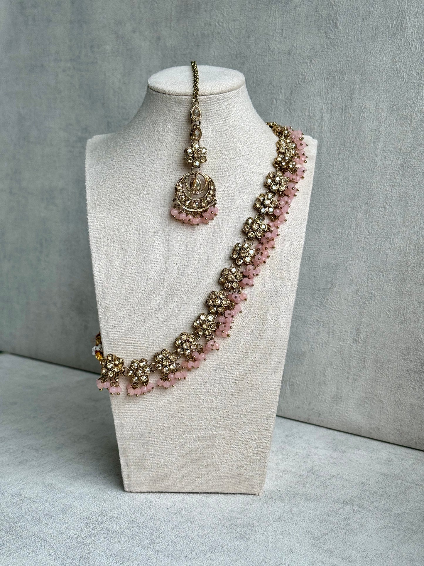 Ayura Designs Asima Set with Jhumkis & Tikka - in Champagne Pink