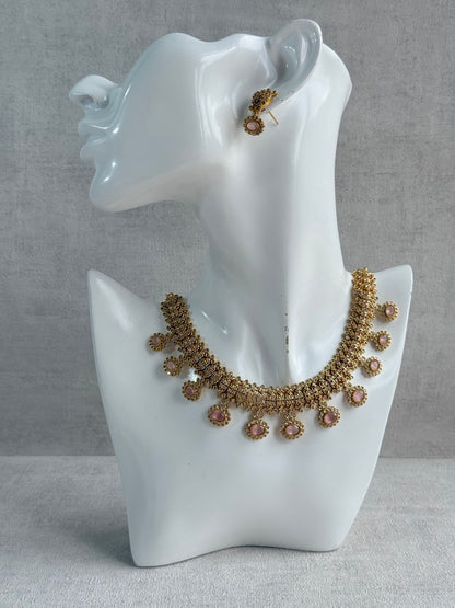 Ayura Designs Elisha Necklace Set with Earrings – Blush Pink & Crystal Stone Detailing
