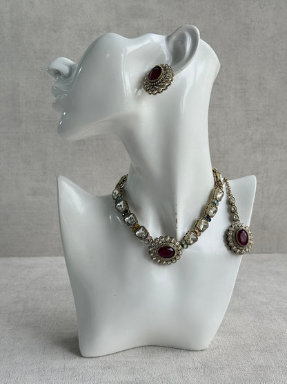 Ayura Designs Inza Necklace Set – Rani Pink, Multicolour Stones, Kundan & Crystals with Antique Gold Finish