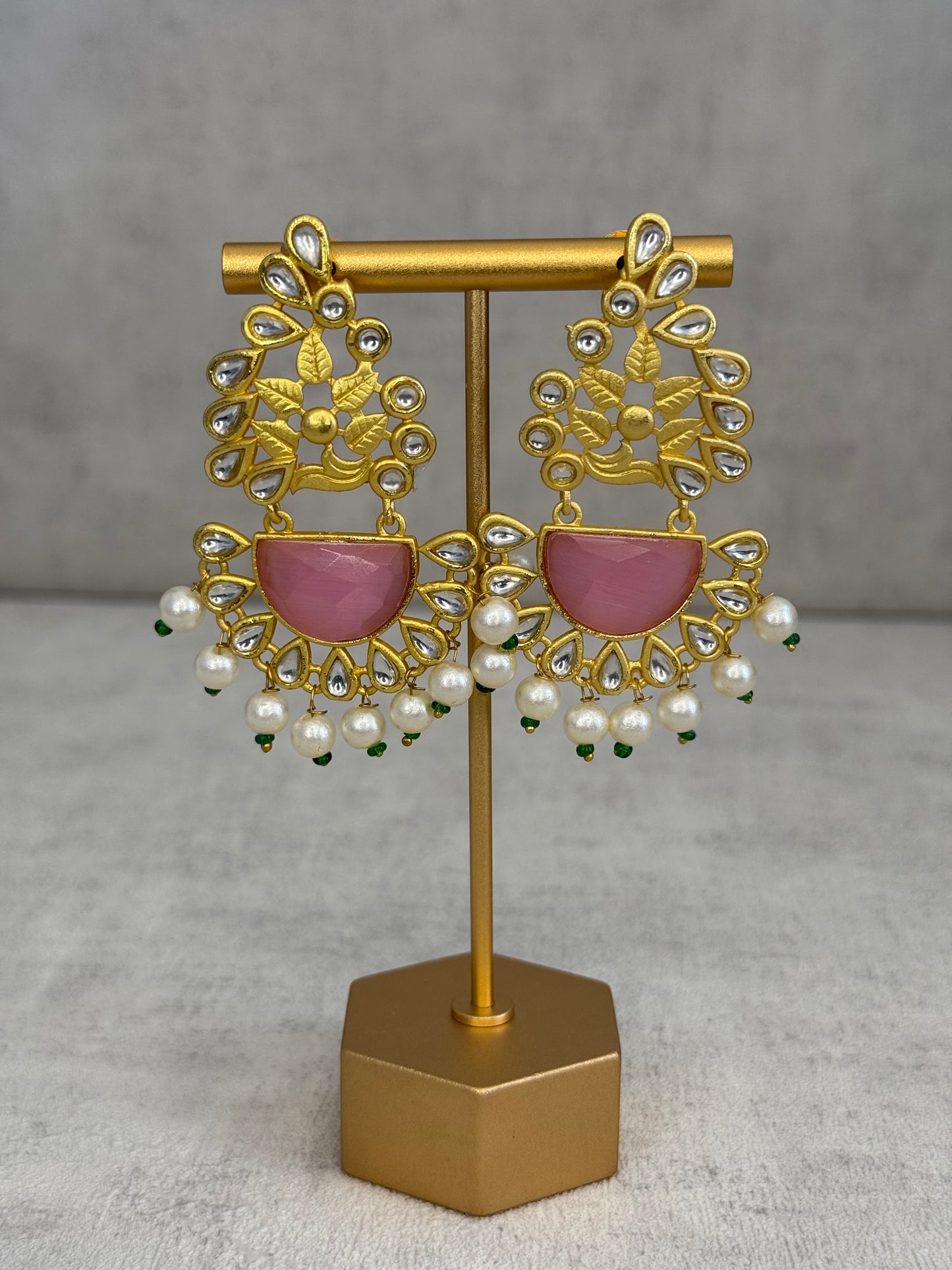 Ayura Designs Vaanya Earrings – Pink Kundan & Pearl Earrings