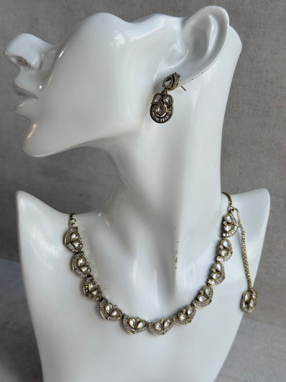 Ayura Designs Katalina Necklace Set with Earrings & Tikka – Crystal Detailing & Antique Gold Finish