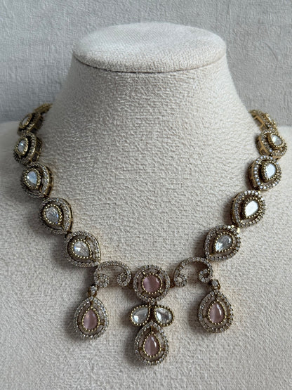 Ayura Designs Bianca Necklace Set with Earrings – Kundan, Blush Pink Stones, Crystals & Gold Finish