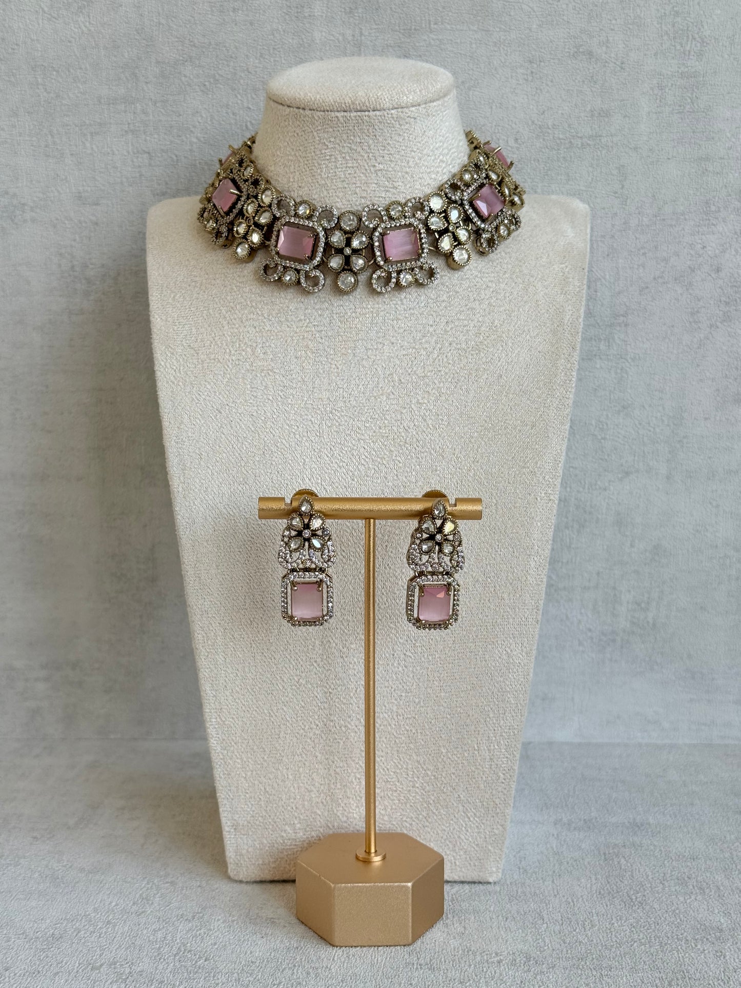 Ayura Designs Celine Set with Earrings – Moissanite Blush Pink Statement Set