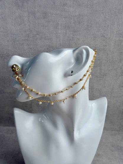 Ayura Designs Fakira Nose Ring – Kundan-Style Detailing with Pearl Chain