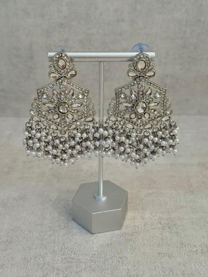 Ayura Designs Prija Earrings – Crystal Floral Chandeliers with Pearl Cluster Drops