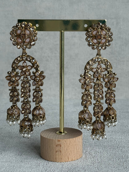 Ayura Designs Soraya Earrings – Blush Pink Stones, Champagne Crystals, Pearl Detailing & Gold Finish