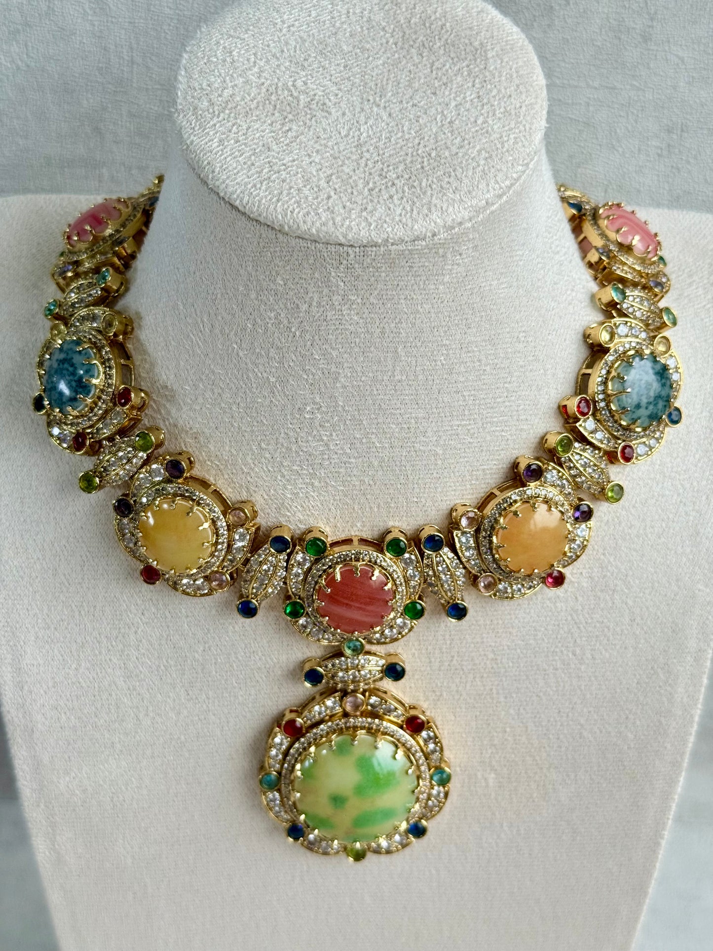 Ayura Designs Akira Set with Necklace & Earrings – Moissanite-Style Crystals with Multicolour Stone Detailing