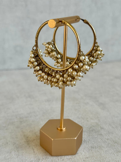 Ayura Designs Sajni Balis – Antique Gold Hoop Earrings with Pearl Cluster Detailing