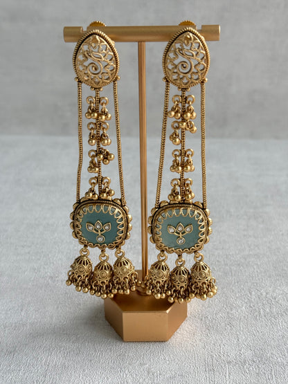 Ayura Designs Ihana Earrings – Mint Green Enamel with Kundan, Ghungroo & Jhumki Detailing