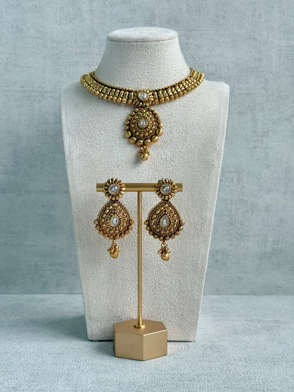 Ayura Designs Ayma Necklace Set with Earrings – Antique Gold Finish with All-Crystal Detailing