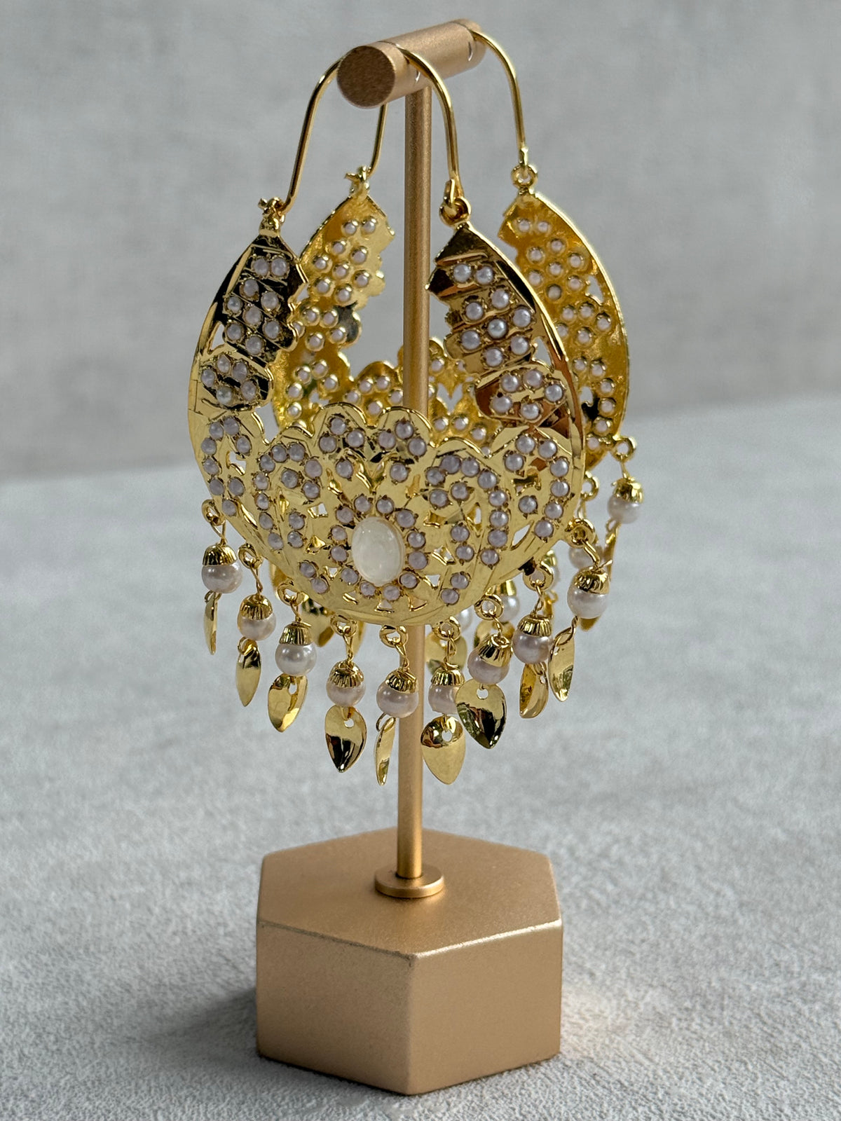 Ayura Designs Nimrat Balis – Ivory Pearls with Pippal Patti & Gold Finish