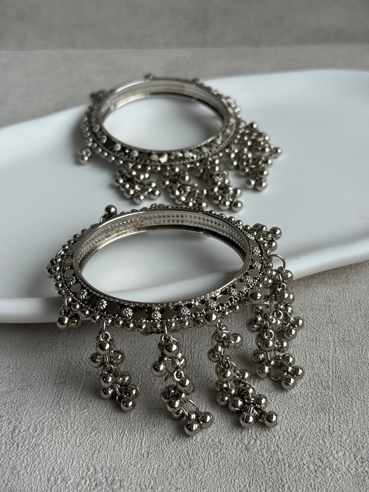 Ayura Designs Saawan Bangles – Silver Finish with Ghungroo Drops